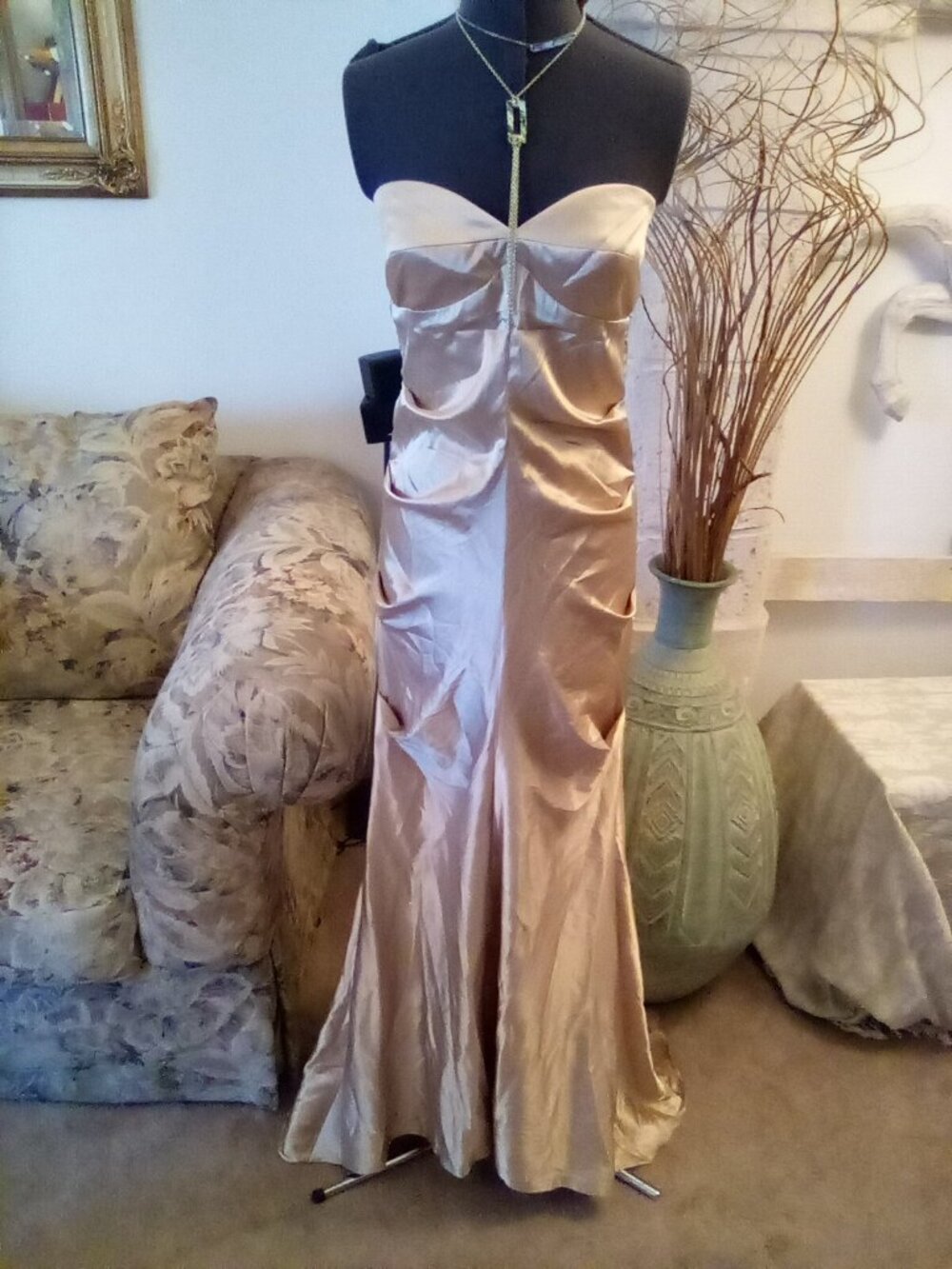 Niki Livas Strapless Satin Mermaid Gown Dress